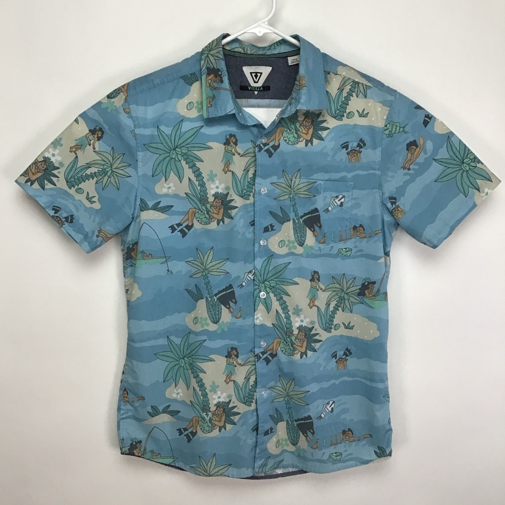 VISSLA men’s short sleeve button up Hawaiian shirt large